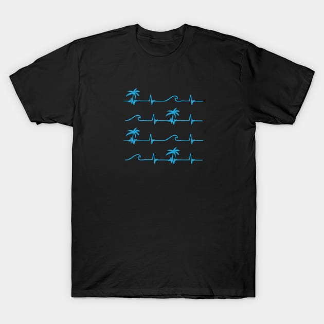 Palms and Wavs Pattern x4 Tee - Blue T-Shirt by jhonithevoice
